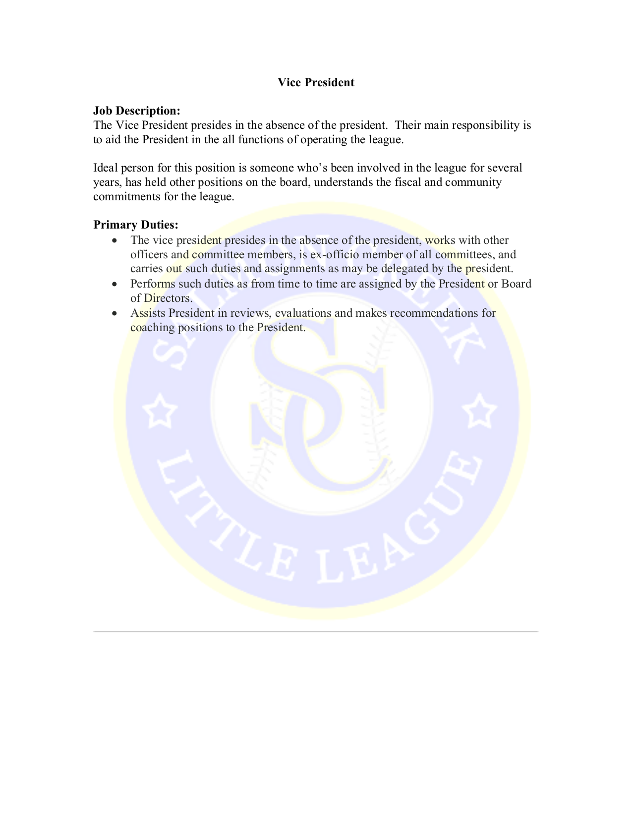 Vice President Job Description